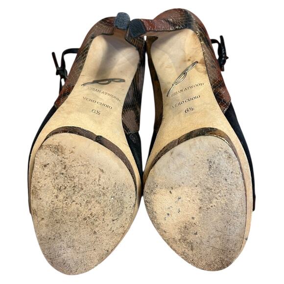 BRIAN ATWOOD Animal Print Reptile Gold Campisa T Strap Platform Sandal Heels 6.5 - Picture 4 of 9